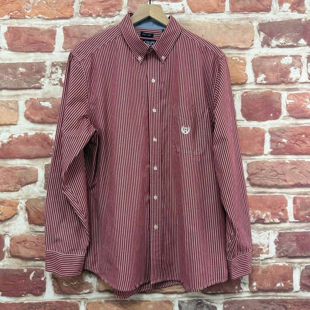 Ralph Lauren Chaps Shirt Mens Large Red White Striped Casual Button Front